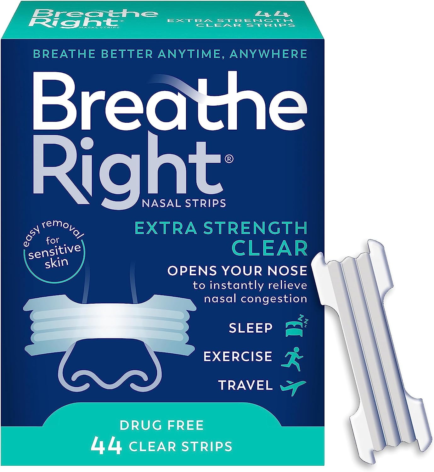 Breathe Right Extra Clear Sensitive Nasal Strips 44ct