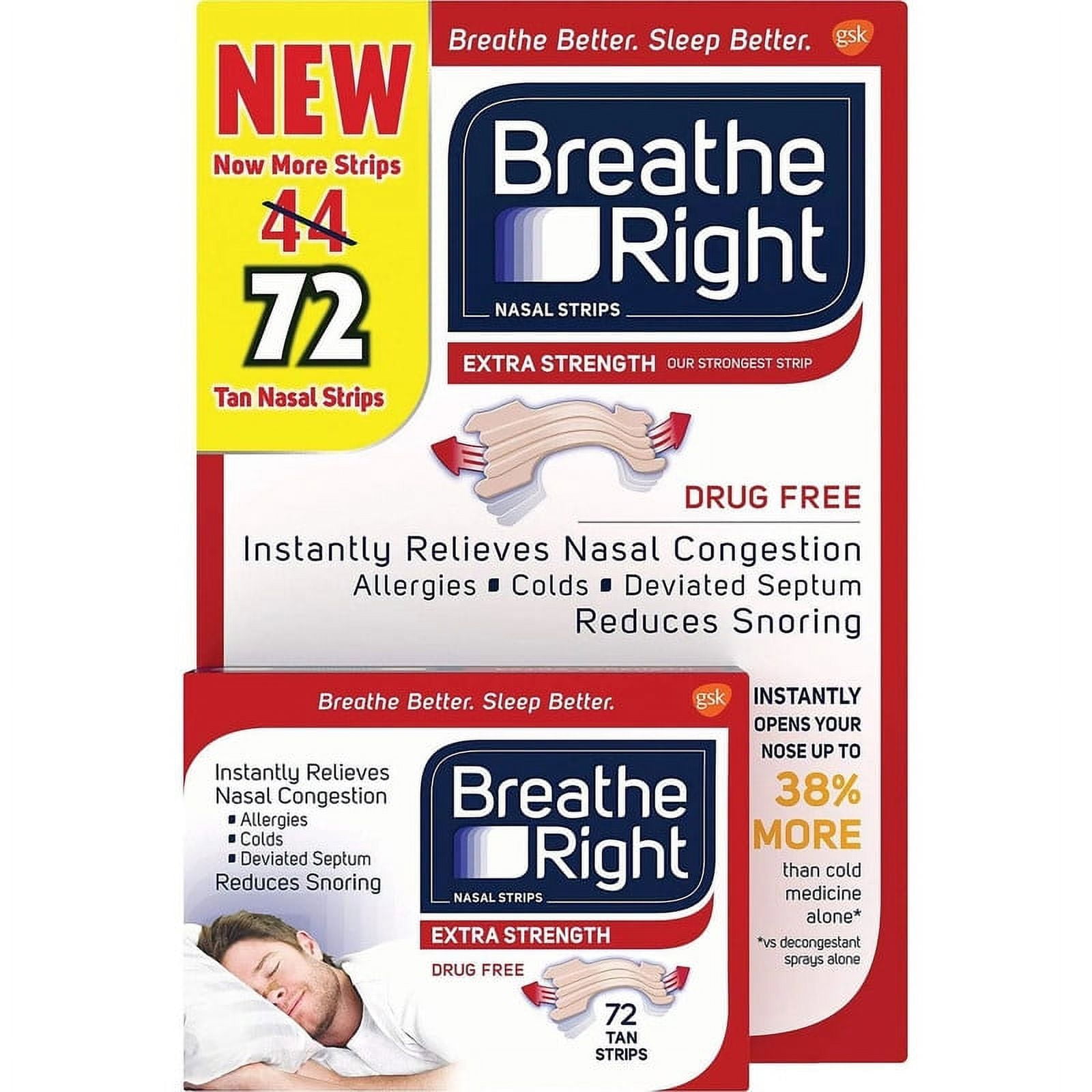 Breathe Right Extra Nasal Strips, 72 Count (Premium Pack)