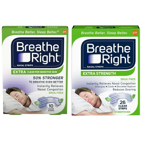 Breathe Right Extra Nasal Strips, Clear, Drug Free, 46 Strips