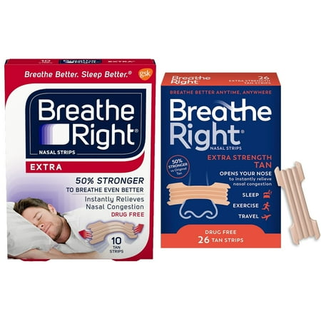 Breathe Right Extra Nasal Strips, Tan Color, Drug Free, 46 Strips