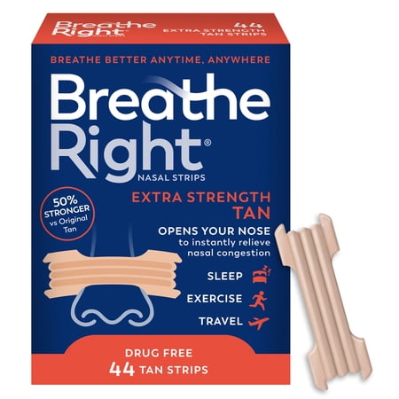 Breathe Right Nasal Strips, Tan Nasal Strips, Extra Strength, 44 Count