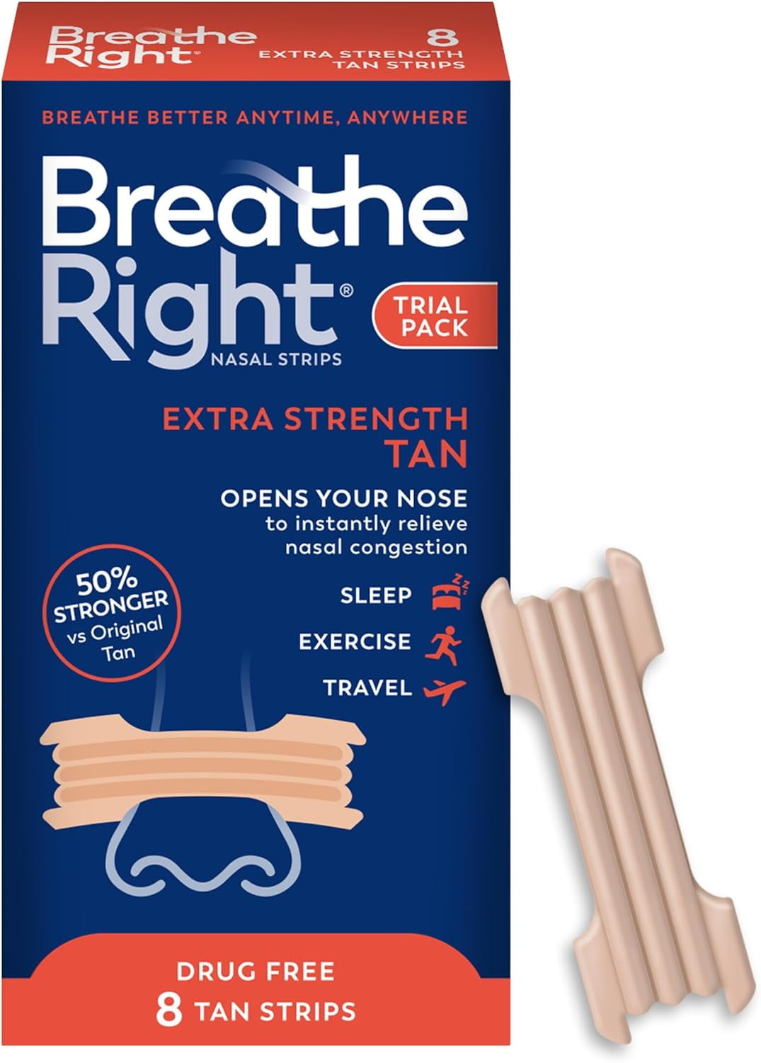 Breathe Right, Extra Strength Tan Nasal Strips, 8 Count