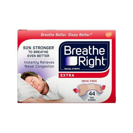 Breathe Right Extra Tan Drug-Free Nasal Strips for Nasal Congestion Relief, 44 count