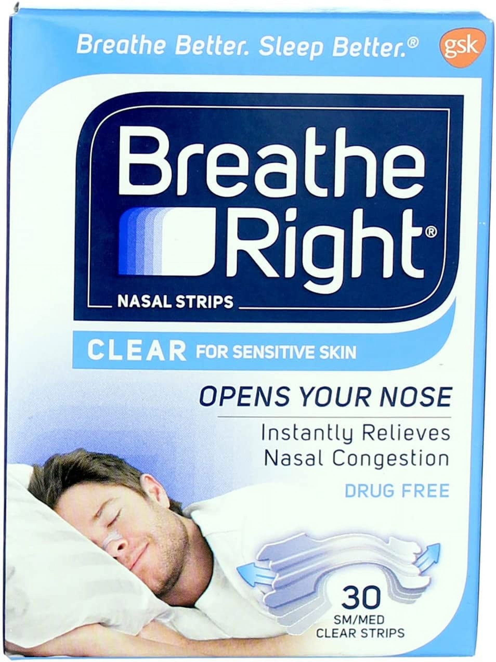 Breathe Right Nasal Strips Clear Small/Medium 30 Count (Pack of 2)