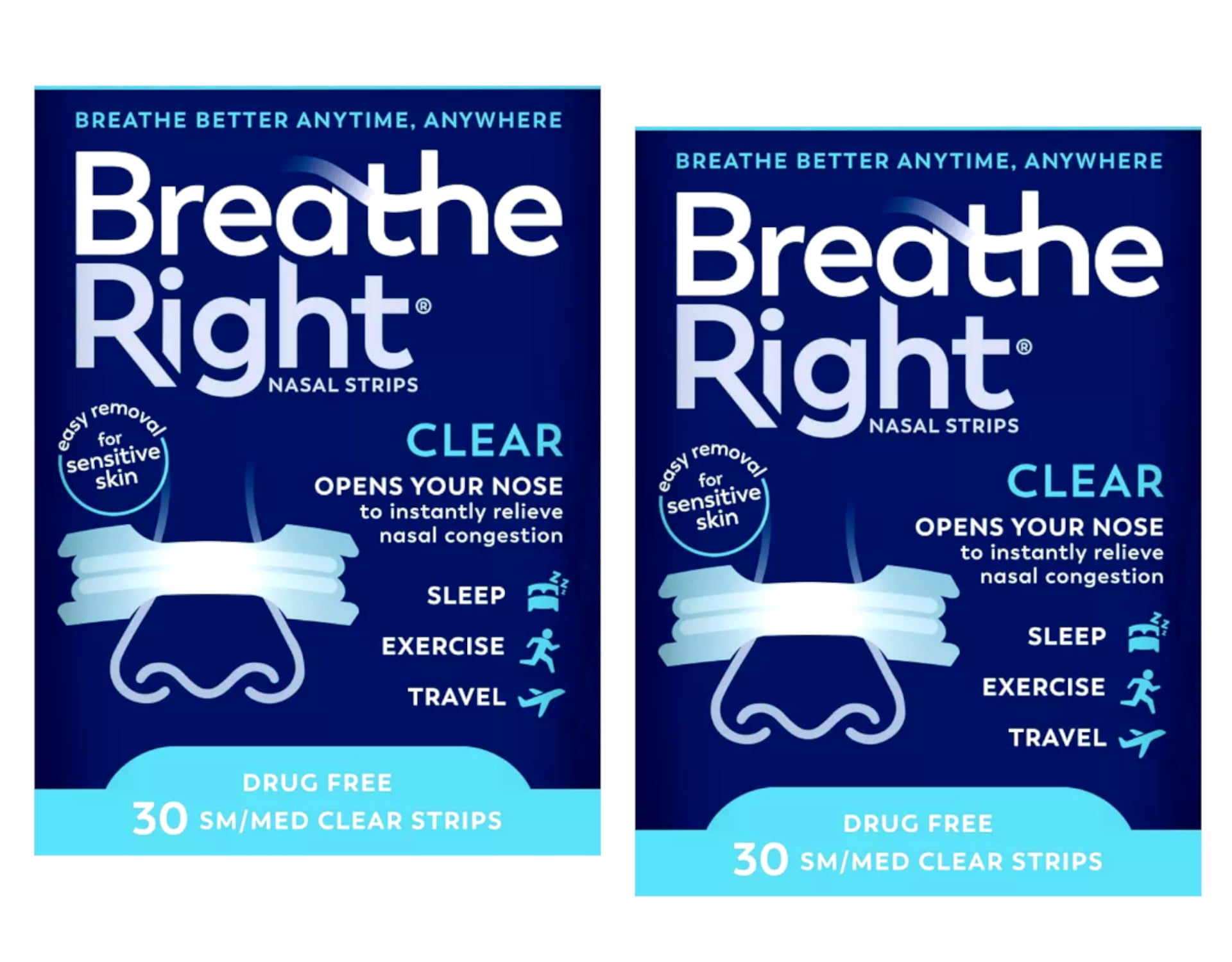 Breathe Right Nasal Strips Clear Small/Medium 30 Each (Pack of 2) By Brand Breathe Right