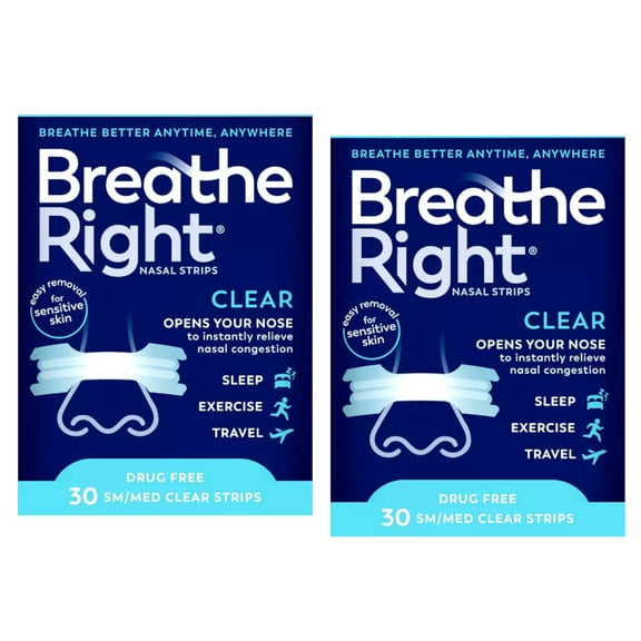 Breathe Right Nasal Strips Clear Small/Medium 30 Each (Pack of 2) By Brand Breathe Right