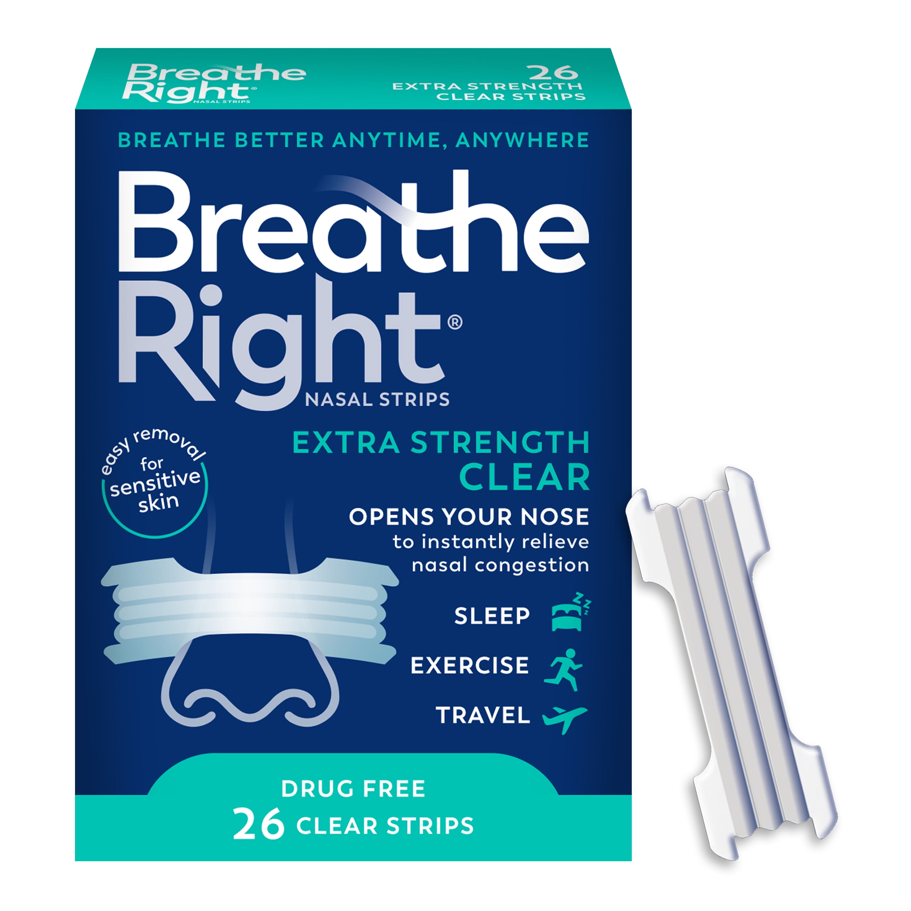 Breathe Right Nasal Strips, Extra Strength, Clear Nasal Strips, For  Sensitive Skin, Help Stop Snoring, Drug-Free Snoring Solution & Nasal  Congestion