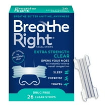 Breathe Right Nasal Strips, Extra Strength, Clear Nasal Strips, For Sensitive Skin, Help Stop Snoring, Drug-Free Snoring Solution & Nasal Congestion Relief Caused by Colds & Allergies, 26 Ct.