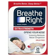 Breathe Right Nasal Strips, Extra Strength, Tan Nasal Strips, Help Stop Snoring, Drug-Free Snoring Solution & Instant Nasal Congestion Relief Caused by Colds & Allergies, 26 Ct.