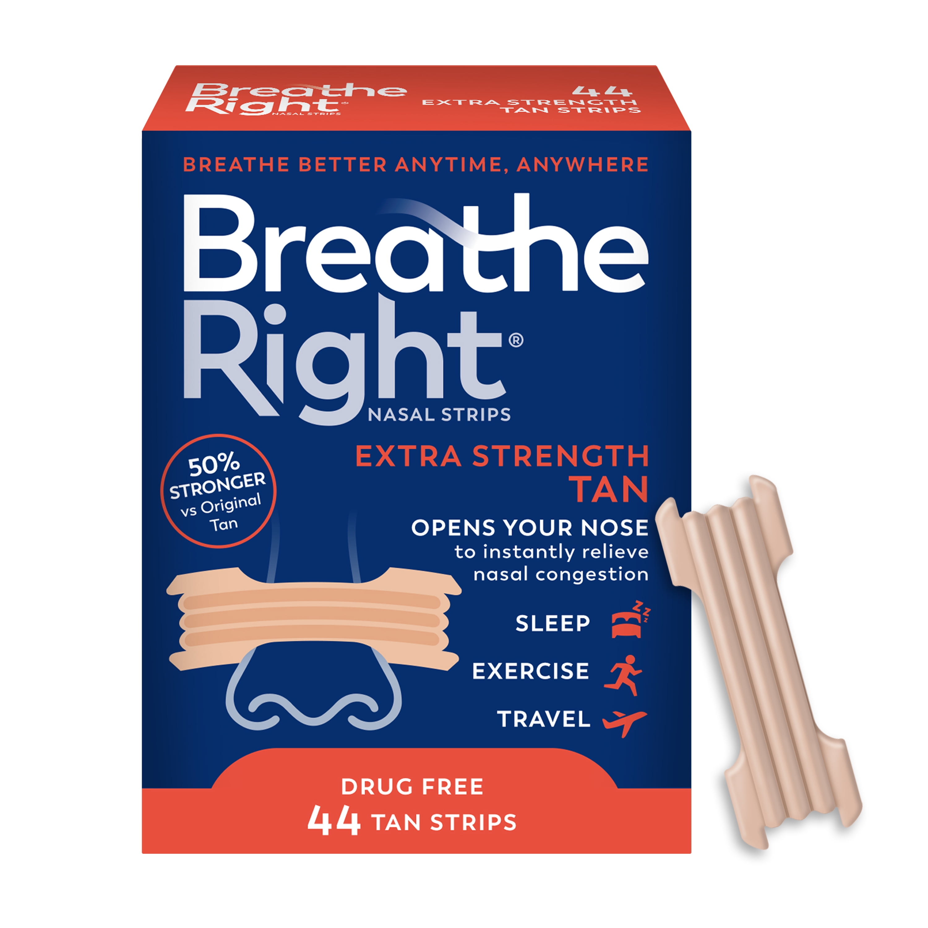 Breathe Right Nasal Strips, Extra Strength, Tan Nasal Strips, Help Stop  Snoring, Drug-Free Snoring Solution & Instant Nasal Congestion Relief  Caused