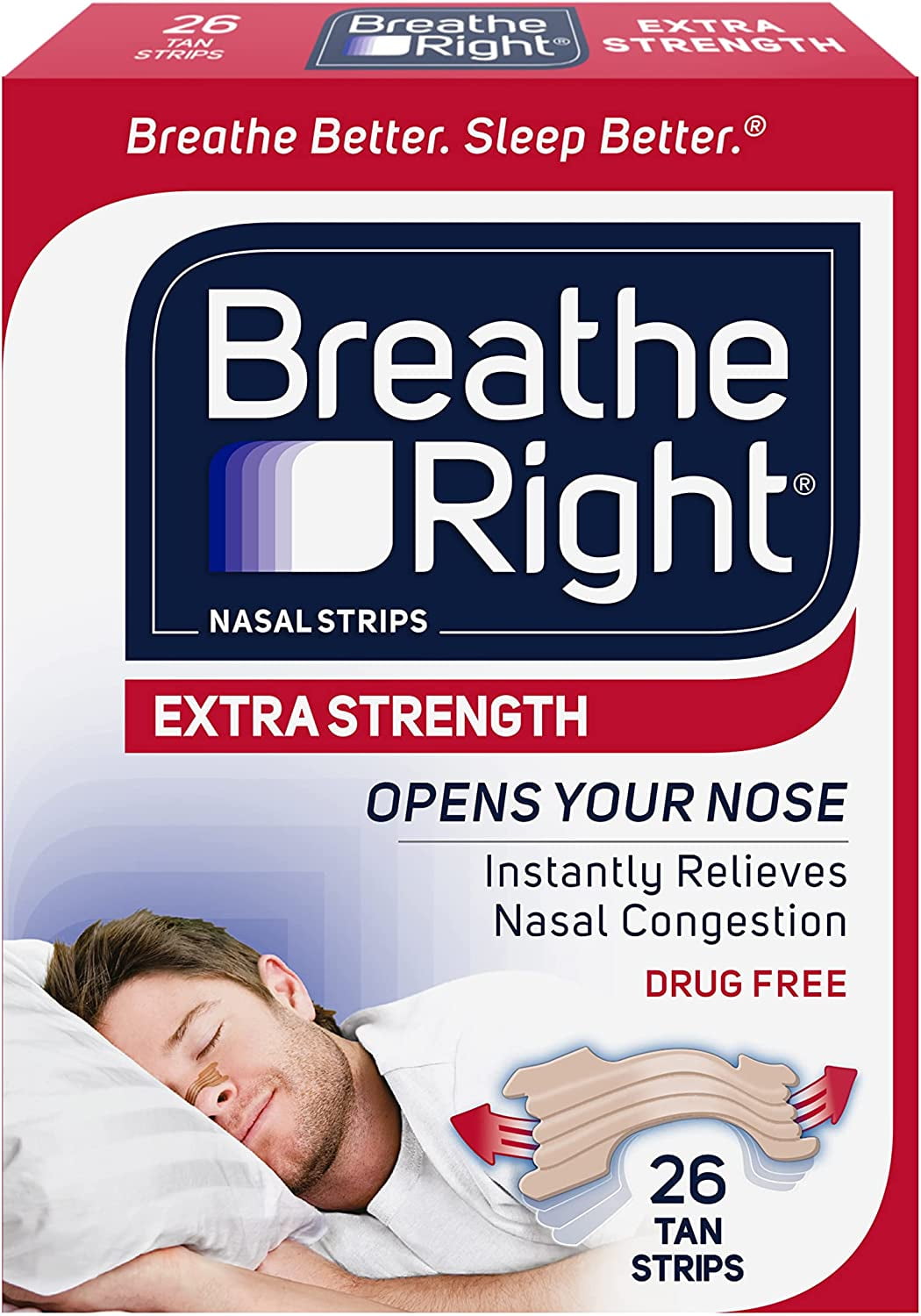 Breathe Right Nasal Strips | Extra Strength | Tan Nasal Strips | Help Stop Snoring | Drug-Free Snoring Solution & Instant Nasal Congestion Relief Caused by Colds & Allergies | 26 Count
