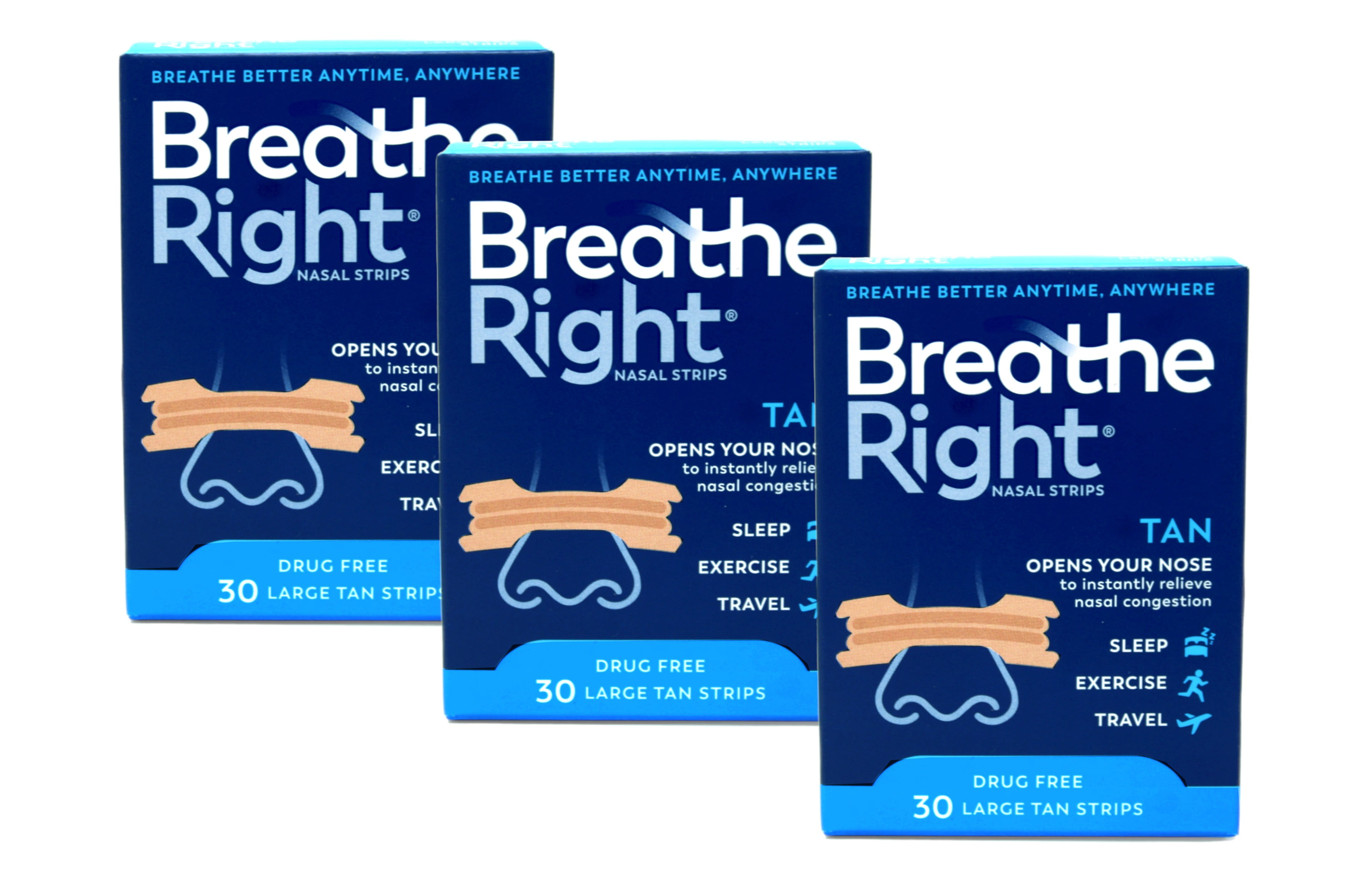 Breathe Right Nasal Strips, Large, Tan, 30 Ea, 3 Pack