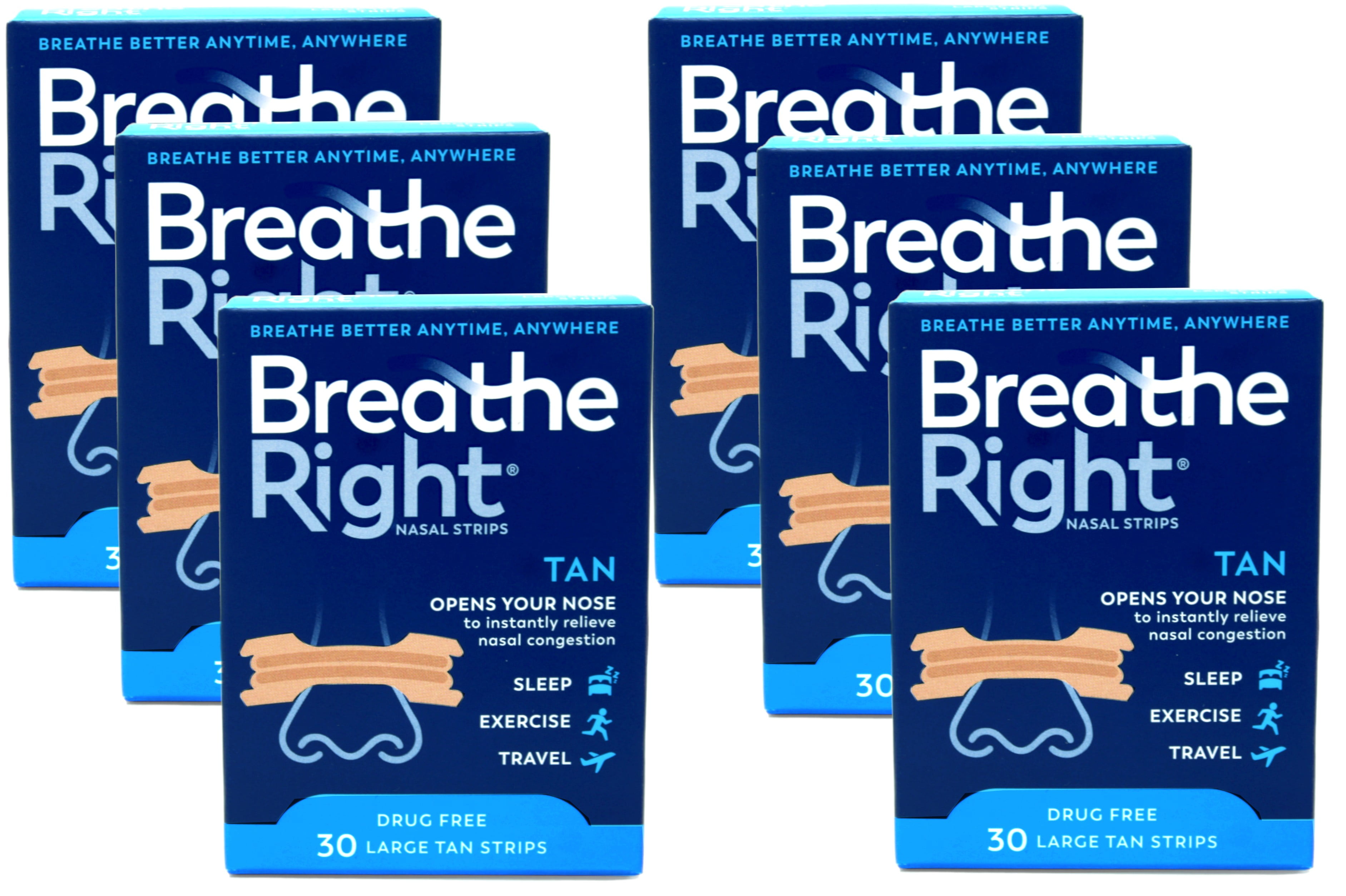 Breathe Right Nasal Strips, Large, Tan, 30 Ea, 6 Pack