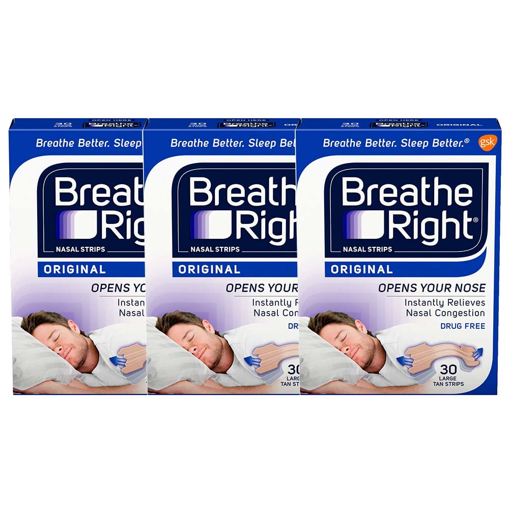 Breathe Right Nasal Strips Original Tan Large 30 Each (Pack of 3)