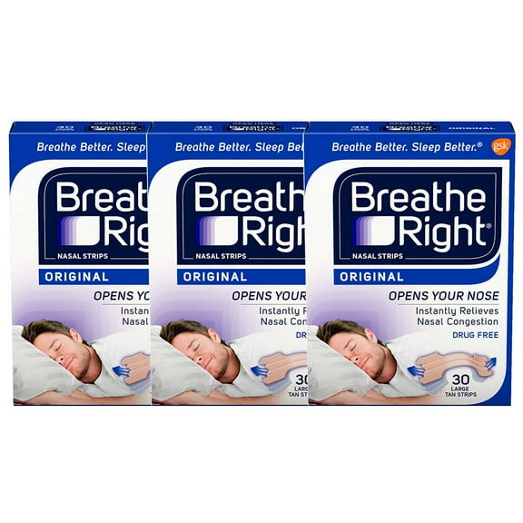 Breathe Right Nasal Strips Original Tan Large 30 Each (Pack of 3)