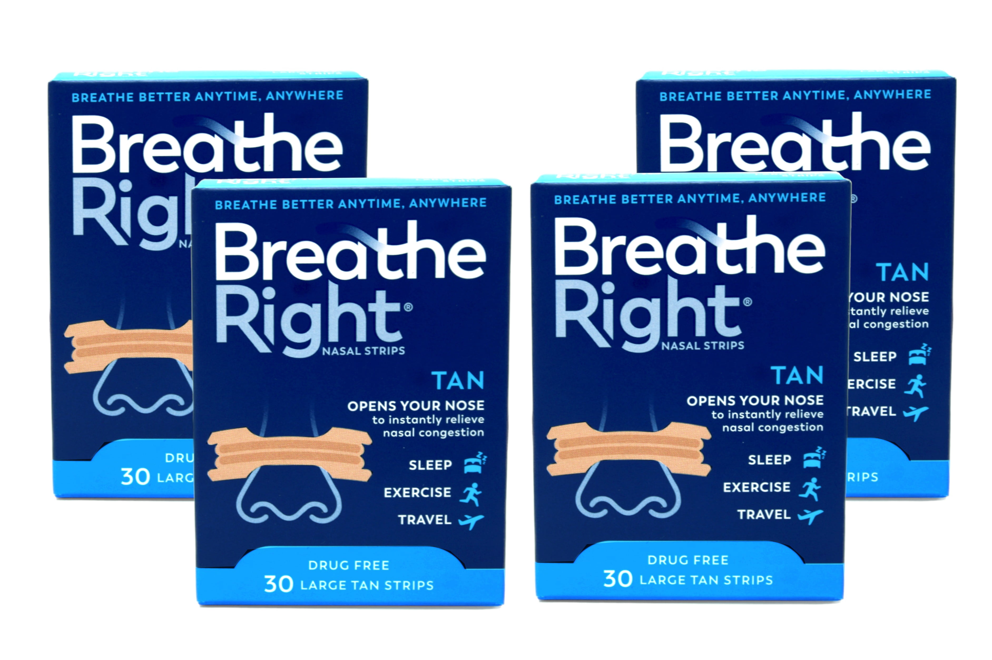 Breathe Right Nasal Strips Original Tan Large 30 Each (Pack of 4)