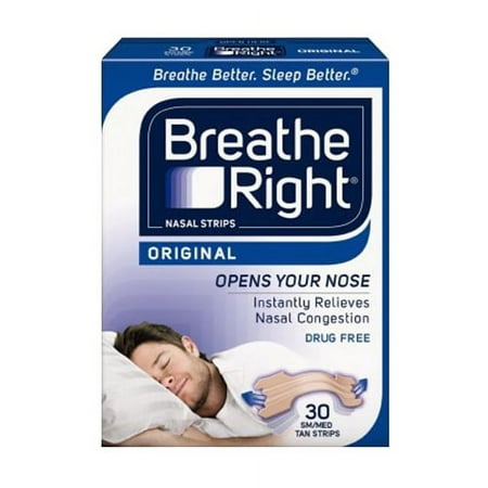 Breathe Right Nasal Strips, Tan, Relieves Nasal Congestion Small/Medium - 30 Each, 2 Pack
