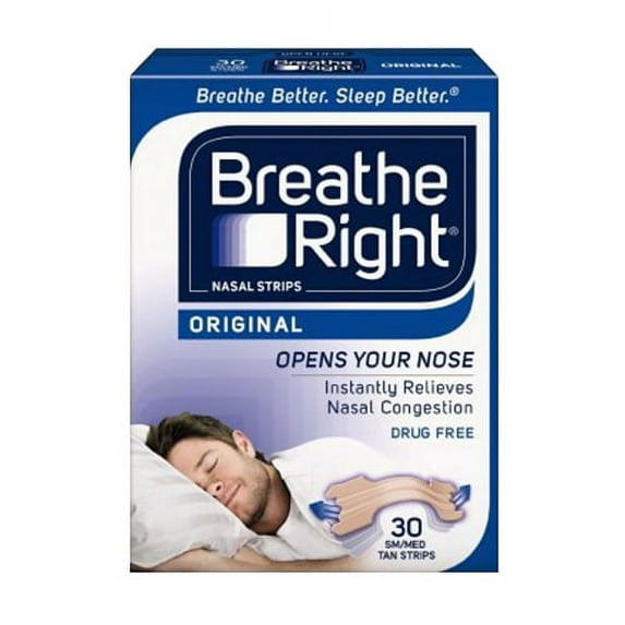 Breathe Right Nasal Strips, Tan, Relieves Nasal Congestion Small/Medium - 30 Each, 2 Pack