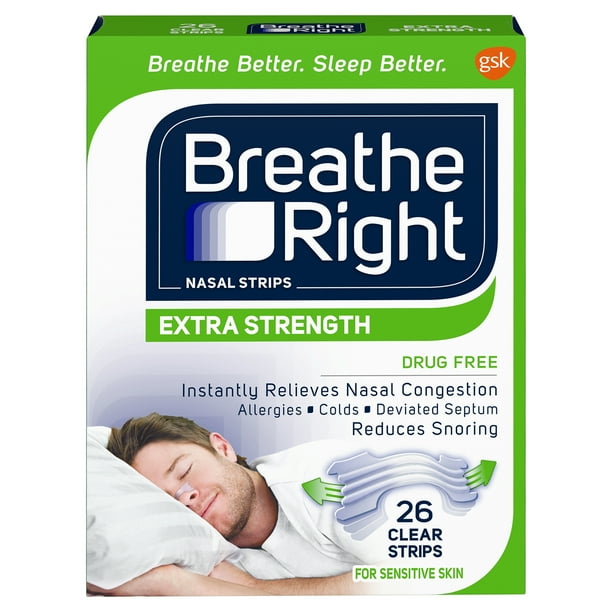 Breathe Right Nasal Strips To Stop Snoring, Drug-Free, Extra Clear, 26 ...