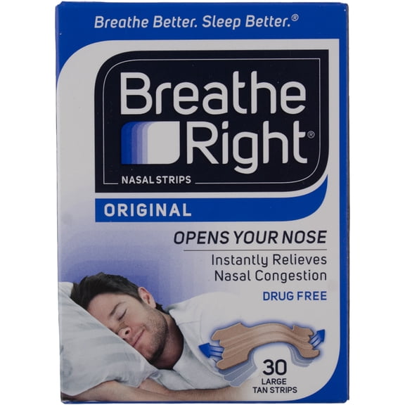 Breathe Right Original Nasal Strips, Tan, Large, 30 Ct
