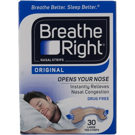 Breathe Right, ORIGINAL Nasal Strips 30 LARGE TAN Strips