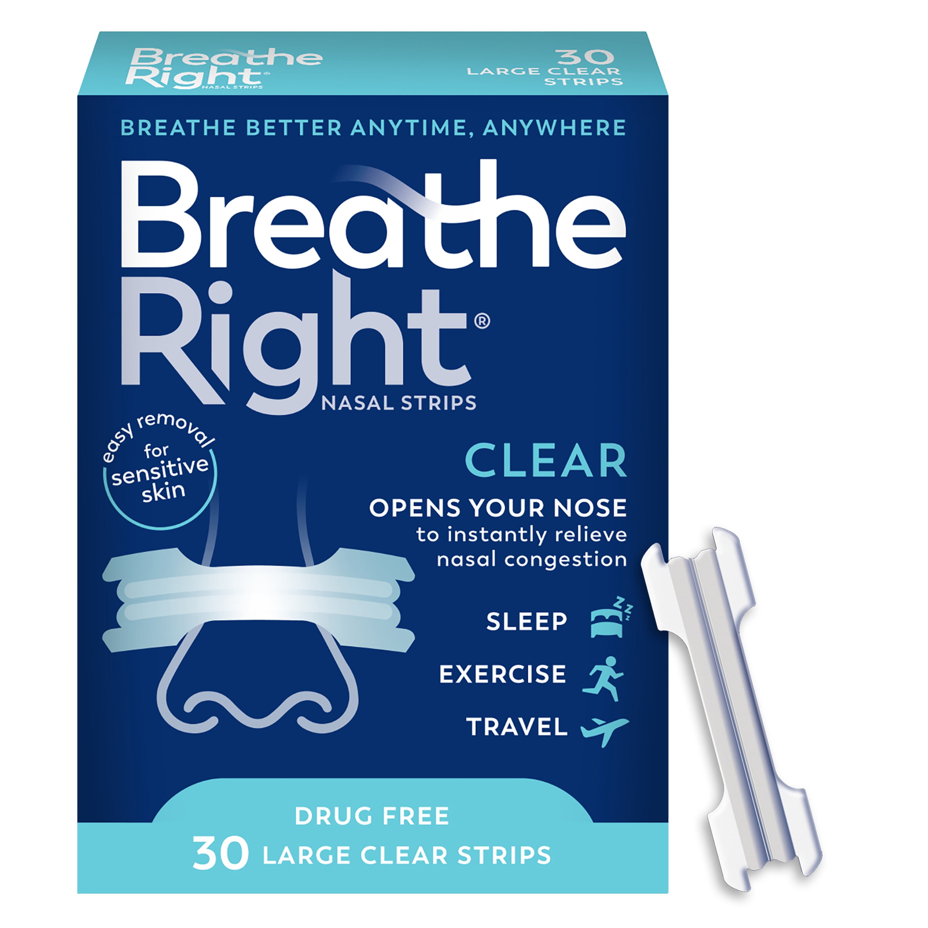 Breathe Right Clear Nasal Strips, Large, For Sensitive Skin, Drug-Free ...