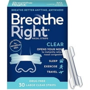 Breathe Right Original Clear Nasal Strips, Nasal Congestion Relief Due to Colds & Allergies, Large, Clear for Sensitive Skin, Drug-Free, 30 Count
