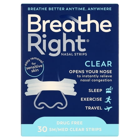 Breathe Right Original Nasal Strips, Clear, Small/ Medium, For Sensitive Skin, 30 Count