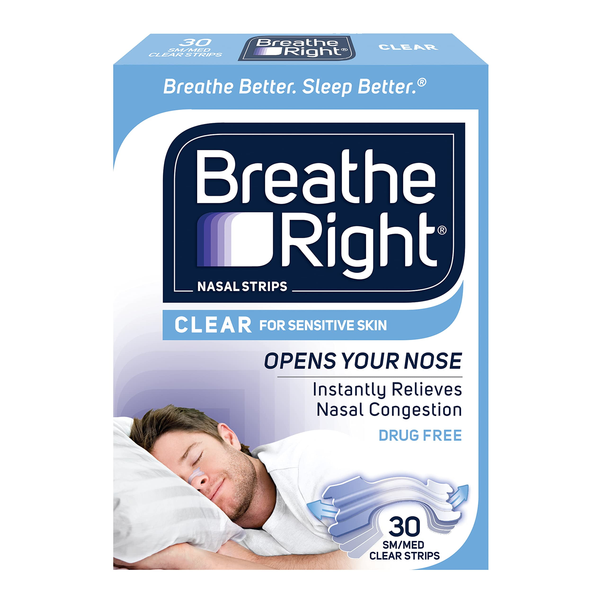 Breathe Right Original Nasal Strips Clear Small/ Medium for Sensitive Skin (Pack of 2)