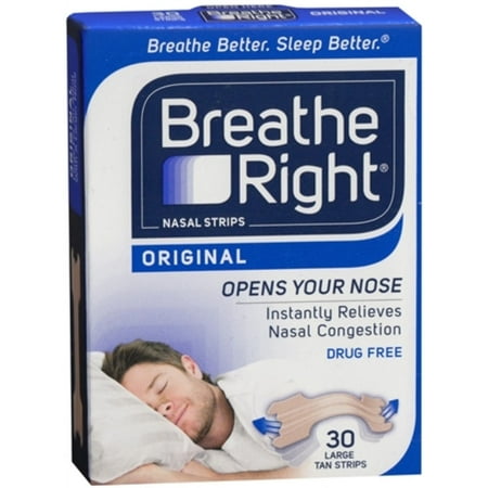 Breathe Right Original Nasal Strips, Tan, Large, 30 Ct (2 pack)