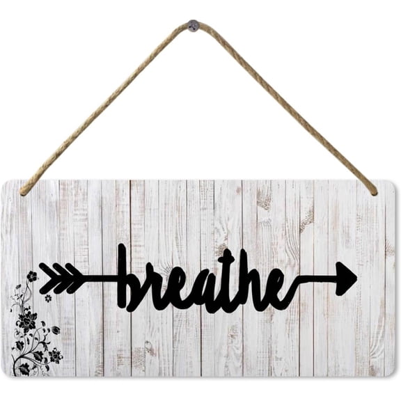 Breathe Rustic Bathroom Metal TinSign, 8x12 Inch, Funny Vintage Metal TinDecor for Laundry Room Bathroom