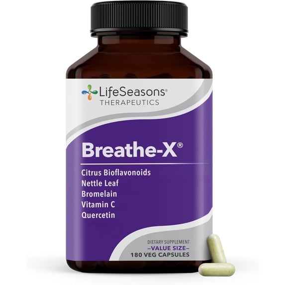 Breathe-X - Allergy & Sinus Relief Supplement - Supports Sinuses & Nasal Discomfort - Non-Drowsy & Fast-Acting - Quercetin, Bromelain, Citrus Bioflavonoids, Nettle Leaf & Vitamin C - 180 Capsules