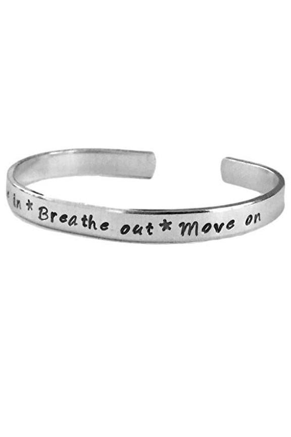 Breathe in Breath Out Move on | Stacking Bracelets | Adjustable Silver Alumin...