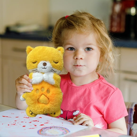 Breathing Kitten Plush 11.7 Inch Soft Cuddly Cat Toy, Snuggle Companion for Sleep & Comfort, Perfect for Kids & Adults (Yellow)