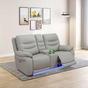 Breathing Leather Recliner Couch Set, Power Reclining Sofa Set Leather Sofa with Built in USB Port for Living RoomLight Grey Loveseat