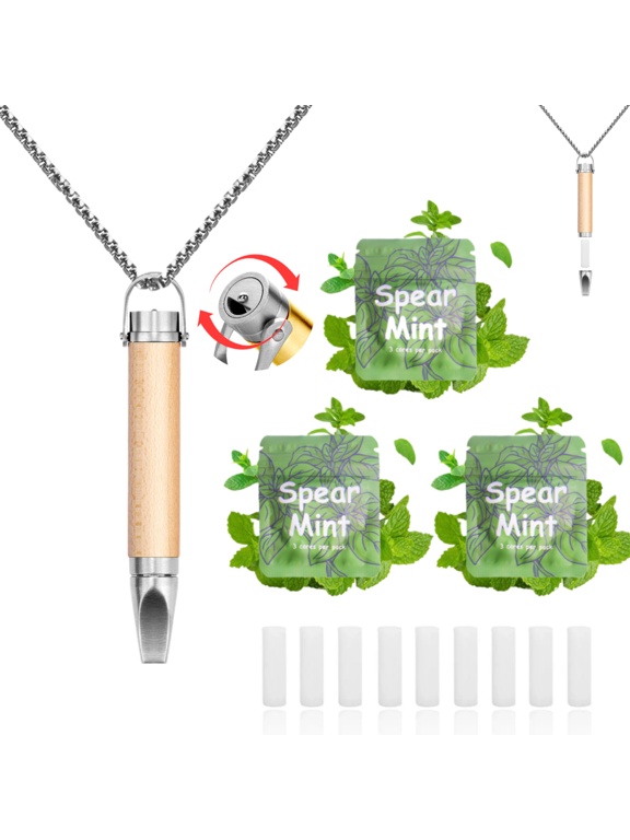 Breathing Necklace to Replace Bad Habit with 9Pcs Spearmint Refillable Pods, Adjustable Air Flow Necklace for Stress Relief with Leak-Proof Design & Flat Mouthpiece, Habit Support Necklace for Adults