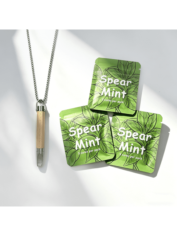 Breathing Necklace to Replace Bad Habit with 9Pcs Spearmint Refillable Pods, Adjustable Air Flow Necklace for Stress Relief with Leak-Proof Design & Flat Mouthpiece, Habit Support Necklace for Adults