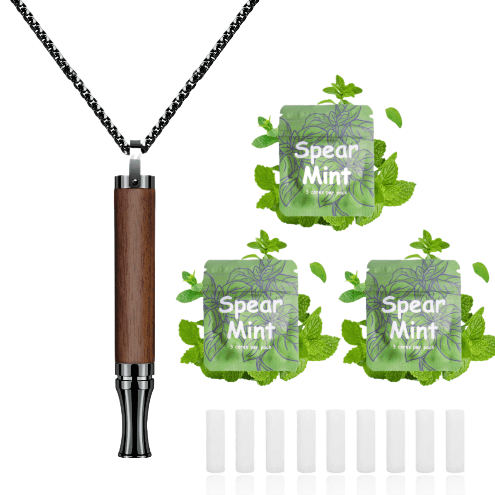 Breathing Necklace to Replace Bad Habit with 3 Packs Spearmint Refillable Pods, Habit Support Necklace for Stress Relief Sensory Fidget for Adults