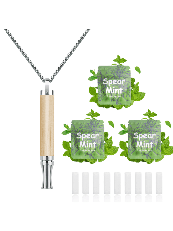 Breathing Necklace to Replace Bad Habit with 3 Packs Spearmint Refillable Pods, Habit Support Necklace for Stress Relief Sensory Fidget for Adults