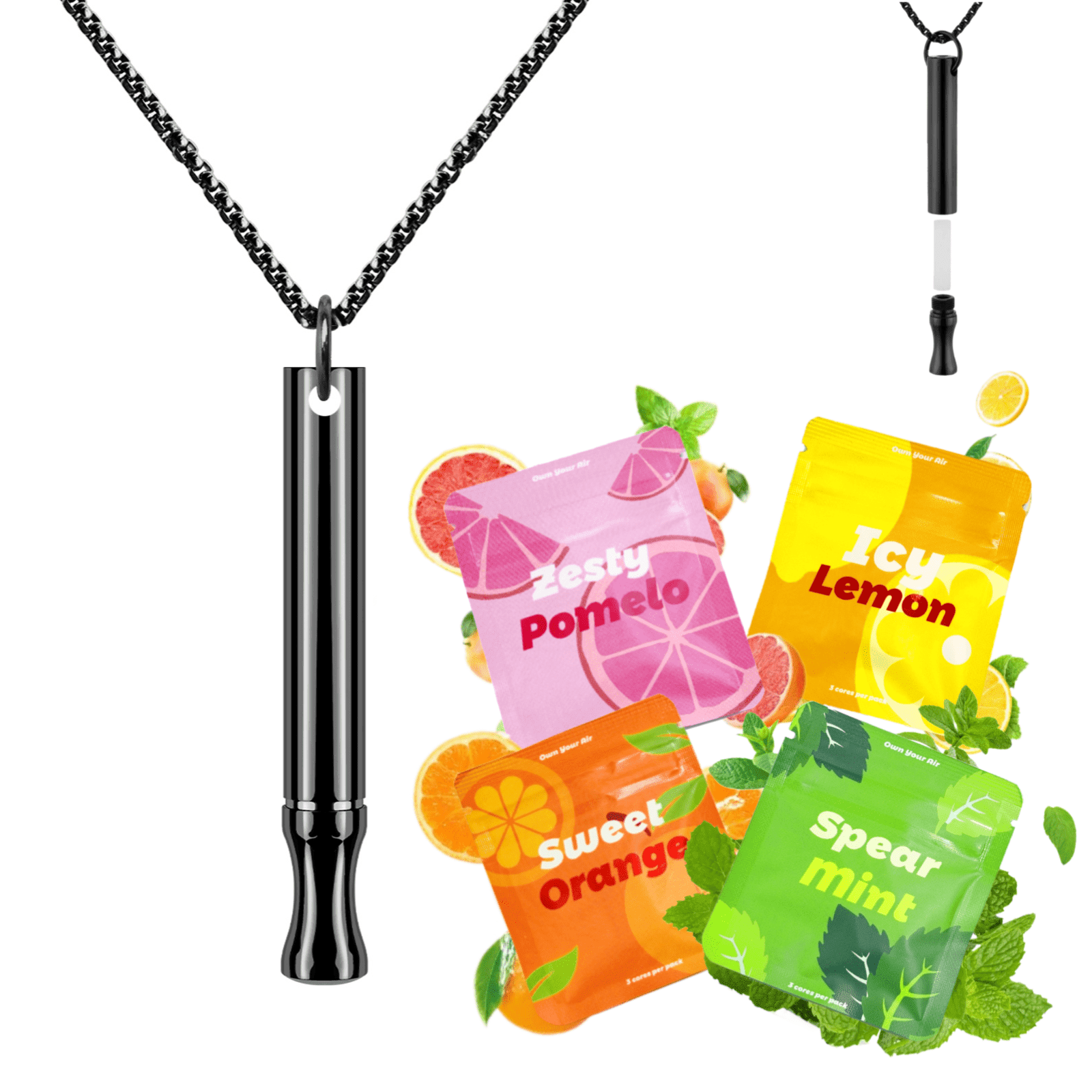 Breathing Necklace to Replace Bad Habit with 4 Packs Flavor Refillable Pods, Habit Support Necklace for Stress Relief Sensory Fidget for Adults