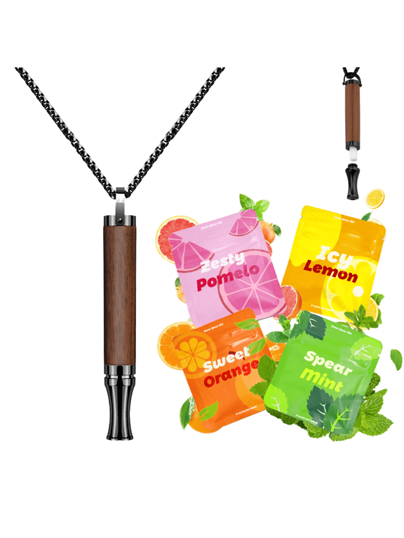 Breathing Necklace to Replace Bad Habit with 4 Packs Flavor Refillable Pods, Habit Support Necklace for Stress Relief Sensory Fidget for Adults