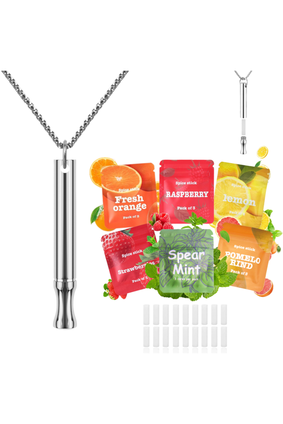 Breathing Necklace to Replace Bad Habit with 6 Packs Flavor Refillable Pods, Habit Support Necklace for Stress Relief Sensory Fidget for Adults