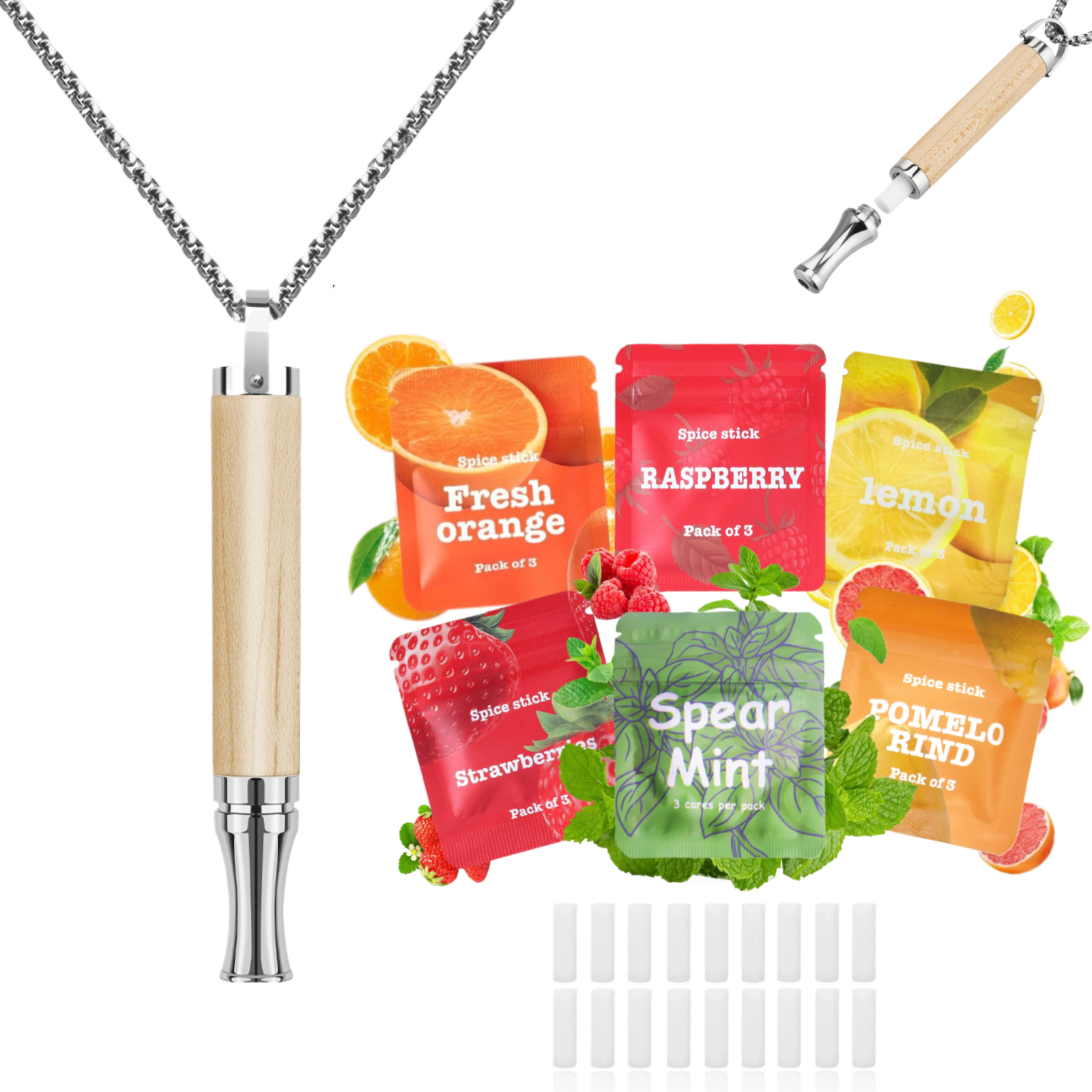 Breathing Necklace to Replace Bad Habit with 6 Packs Flavor Refillable Pods, Habit Support Necklace for Stress Relief Sensory Fidget for Adults