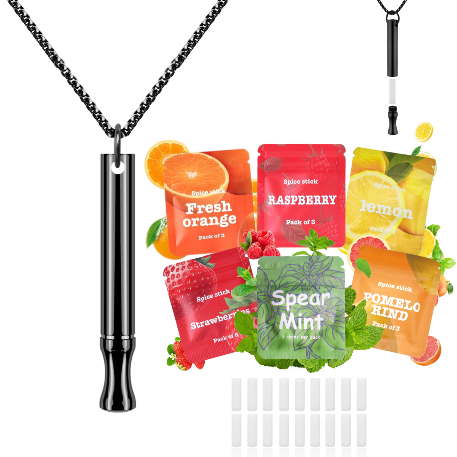 Breathing Necklace to Replace Bad Habit with 6 Packs Flavor Refillable Pods, Habit Support Necklace for Stress Relief Sensory Fidget for Adults
