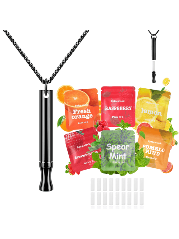 Breathing Necklace to Replace Bad Habit with 6 Packs Flavor Refillable Pods, Habit Support Necklace for Stress Relief Sensory Fidget for Adults