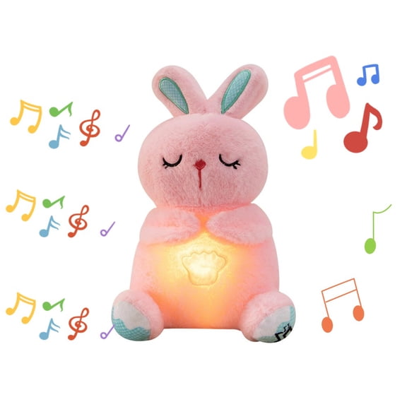 Breathing Stuffed Animal, Bunny Plush for Anxiety Adults and Kids, Volume Control, Machine Washable, Sleep Buddy Soothing Penguin with Realistic Breathing and Lights Music