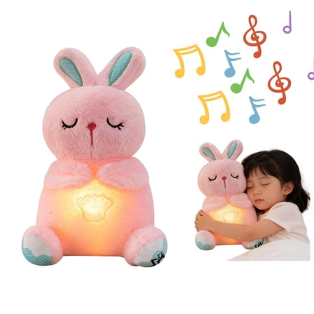 Breathing Stuffed Animal, Bunny Stuffed Animal with Music Lights, Breathing Motion, Calming Sound and Light for Baby Sleep Companion Portable Plush Toy Gifts for Kids Adults Newborns