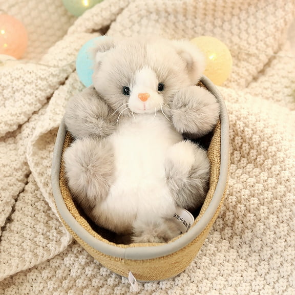 Breathing Stuffed Animal Toy — Realistic Sleeping Pet Simulation with Moving Belly, Soft Faux Fur Desk Decor for Gifts & Home(Gray)