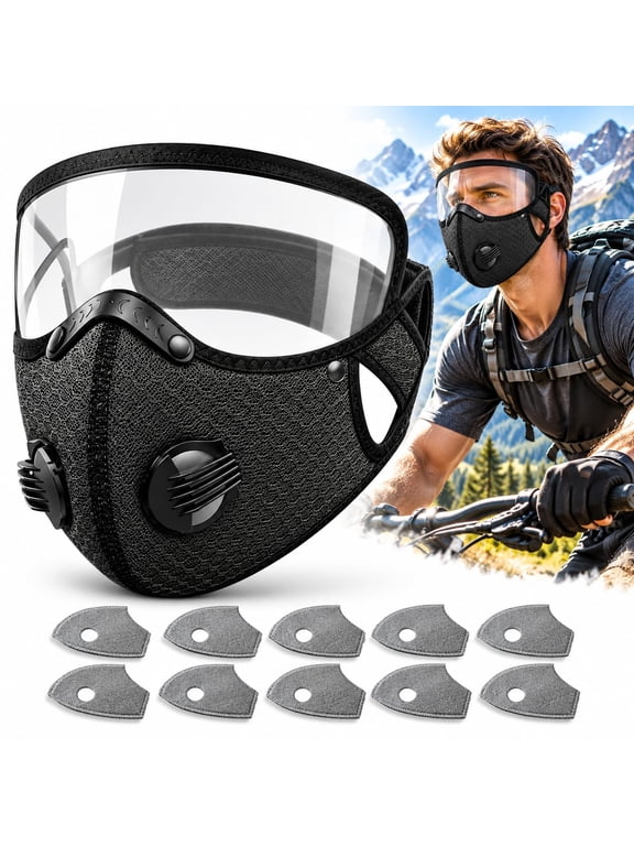 Breathing Valve Face Mask with Eye Shield, Reusable Carbon Filter Mask