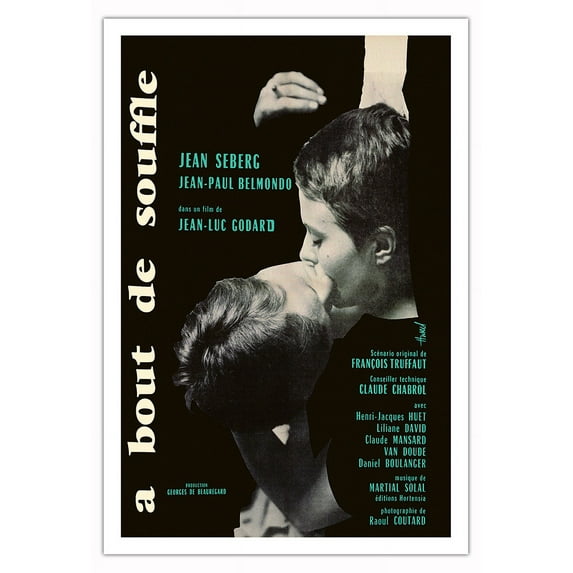 Breathless (Á Bout de Souffle) - Director Jean-Luc Godard - Screenplay Francois Truffaut - Vintage French Film Movie Poster c.1959 - Fine Art Matte Paper Print (Unframed) 30x44in